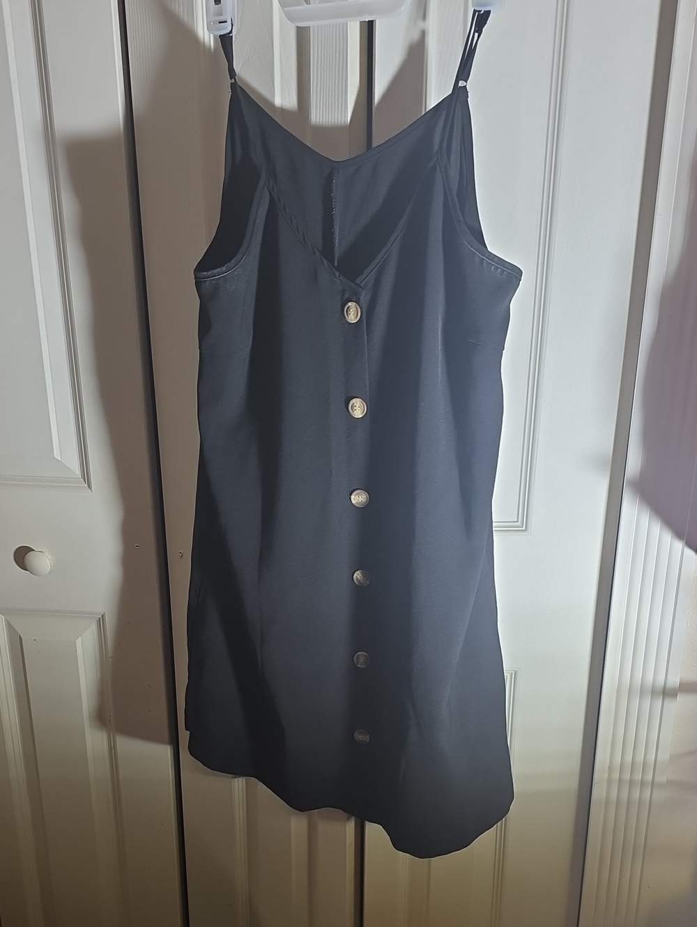 Black Button-Front Spaghetti Strap Dress